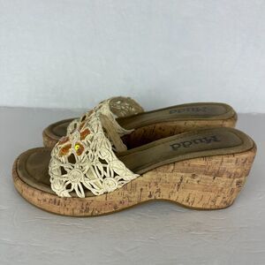 Mudd Vintage Y2K Cork Platform Sandal Size 9 Raffia Floral Sequins 90s Chunky